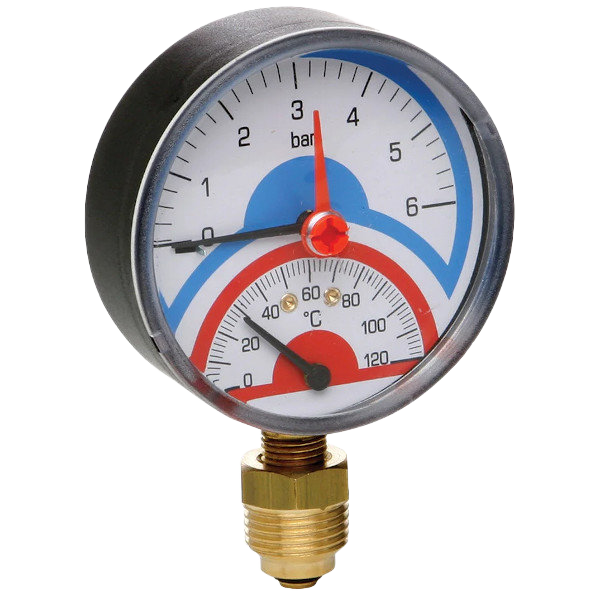 Термоманометр с радиальным подключением 0-6 ATM.0-120°C, ICMA