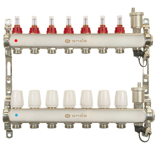 Коллеторная групп нерж. сталь в сборе с расходомерами и воздухоотводчиками, ONDO